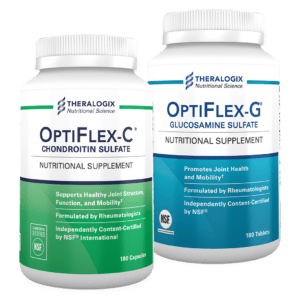 Two bottles of Theralogix Optiflex-C and Optiflex-G supplements