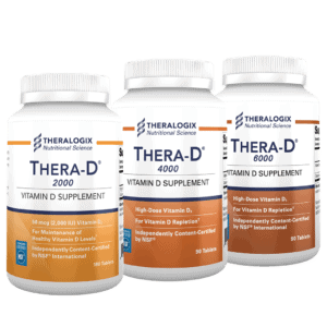 Three bottles of Theralogix Thera-D vitamin D supplements