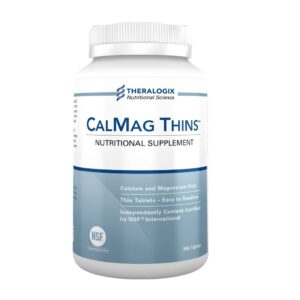 Bottle of Theralogix CalMag Thins calcium and magnesium supplements