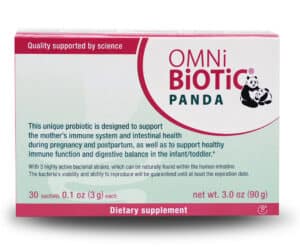 Close-up of a bottle of OMNi-BiOTiC® PANDA probiotic powder