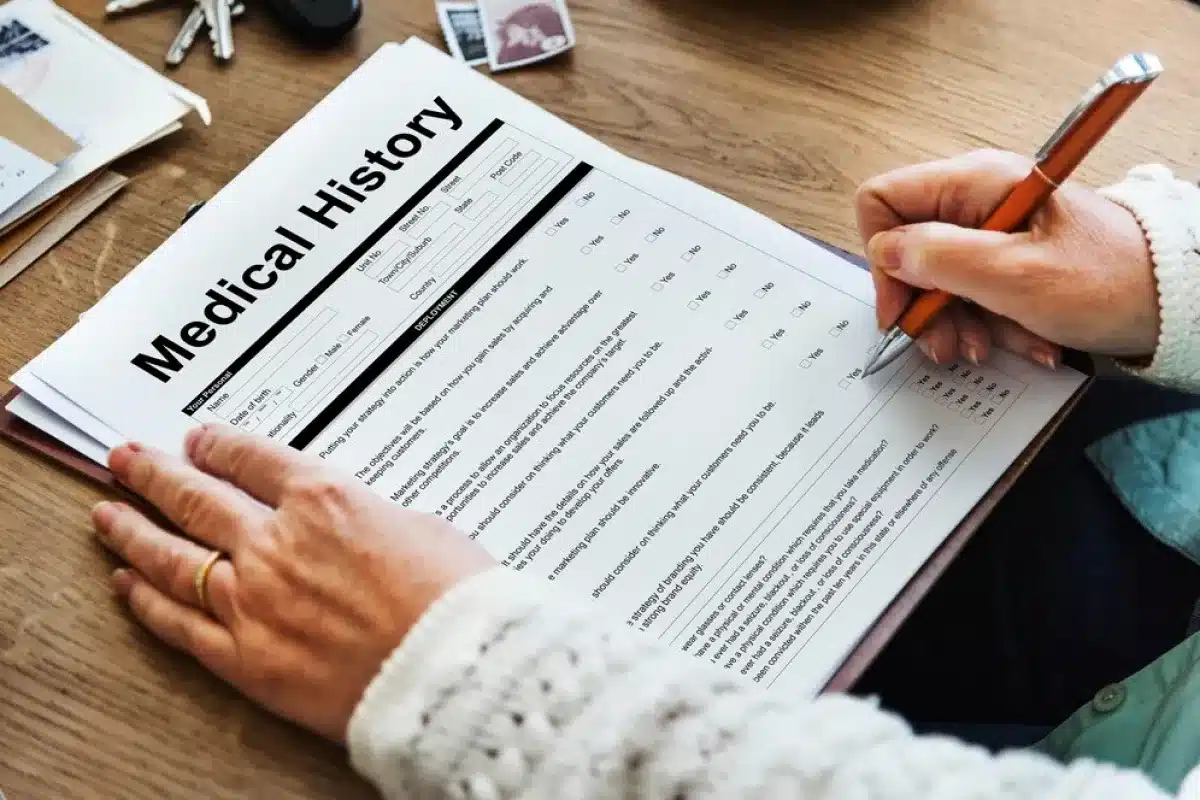 Filling out medical history form